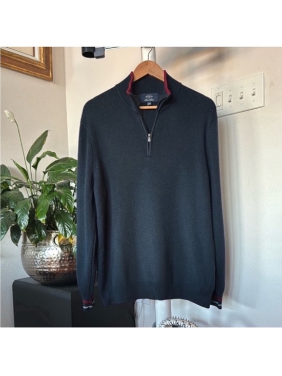Brooks Brothers Netjets Mens Merino wool blend 1/4 Zip Sweater Sz L Navy Blue